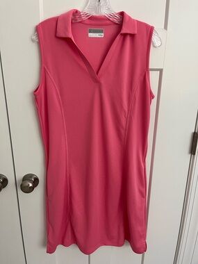 PGA TOUR Women's Airflux Sleeveless Polo Dress Large Pink Athletic Tennis Golf